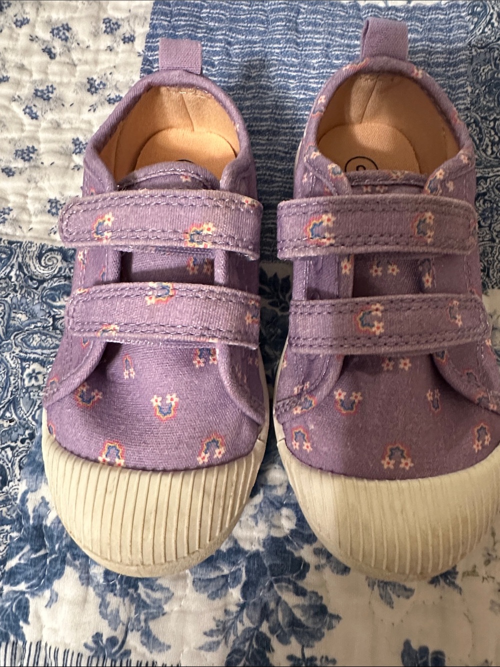 Cat & Jack Lavender Canvas Velcro Sneakers with Tiny Floral Accents